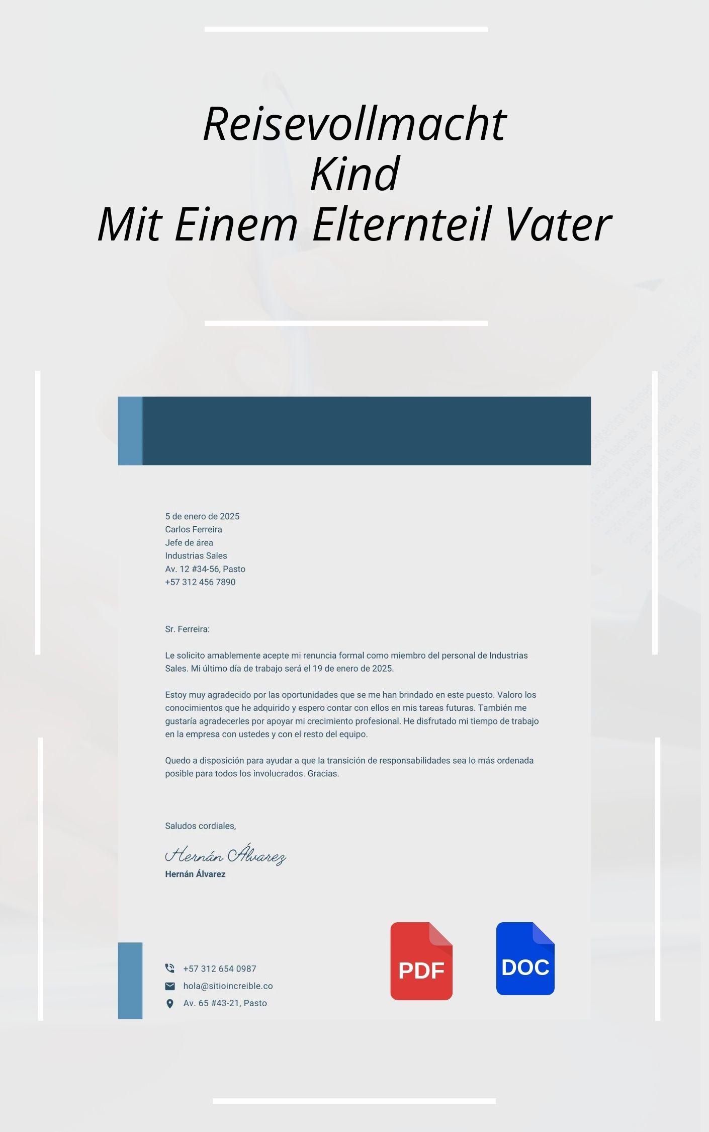 reisevollmacht kind mit einem elternteil vorlage pdf